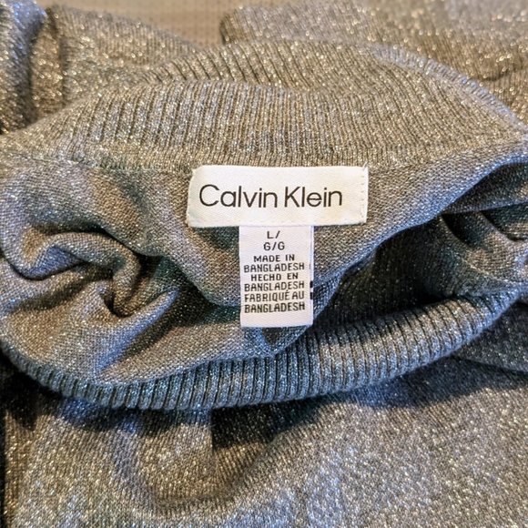 Calvin Klein Sparkly Glitter Silver Women's Turtleneck Sweater Size Large NWT - Picture 7 of 8